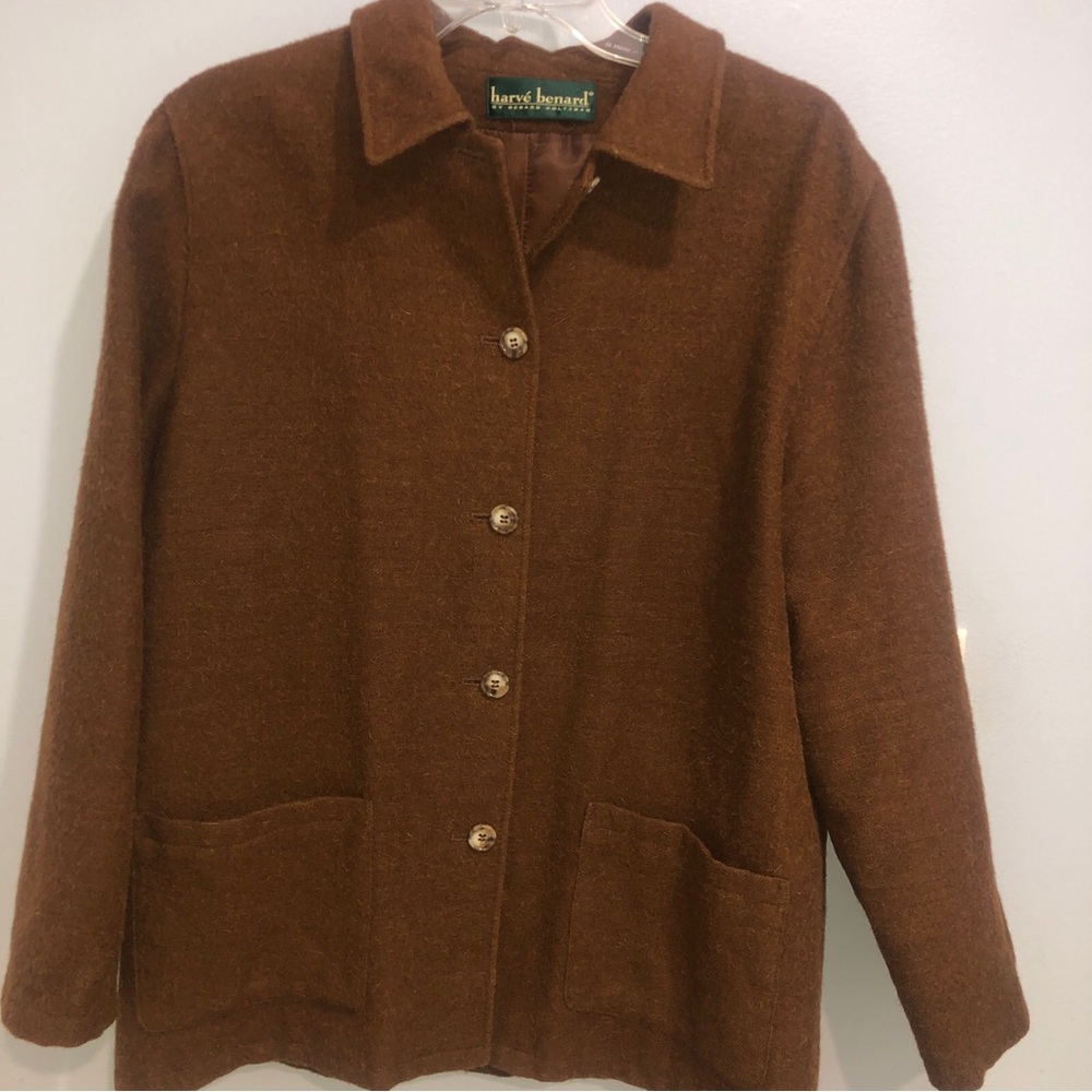 Harve Benard Coat Button Up Blazer Women’s Size L Wool Blend Lined Camel Brown